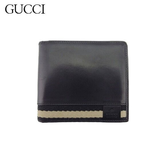 GUCCI Bifold Wallet Sherry Line Beige Leather Authentic Used - Picture 1 of 9